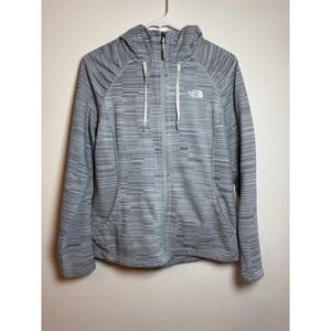 The North Face Womens Size L Gray Striped Hoodie Jacket Lightweight Full Zip
